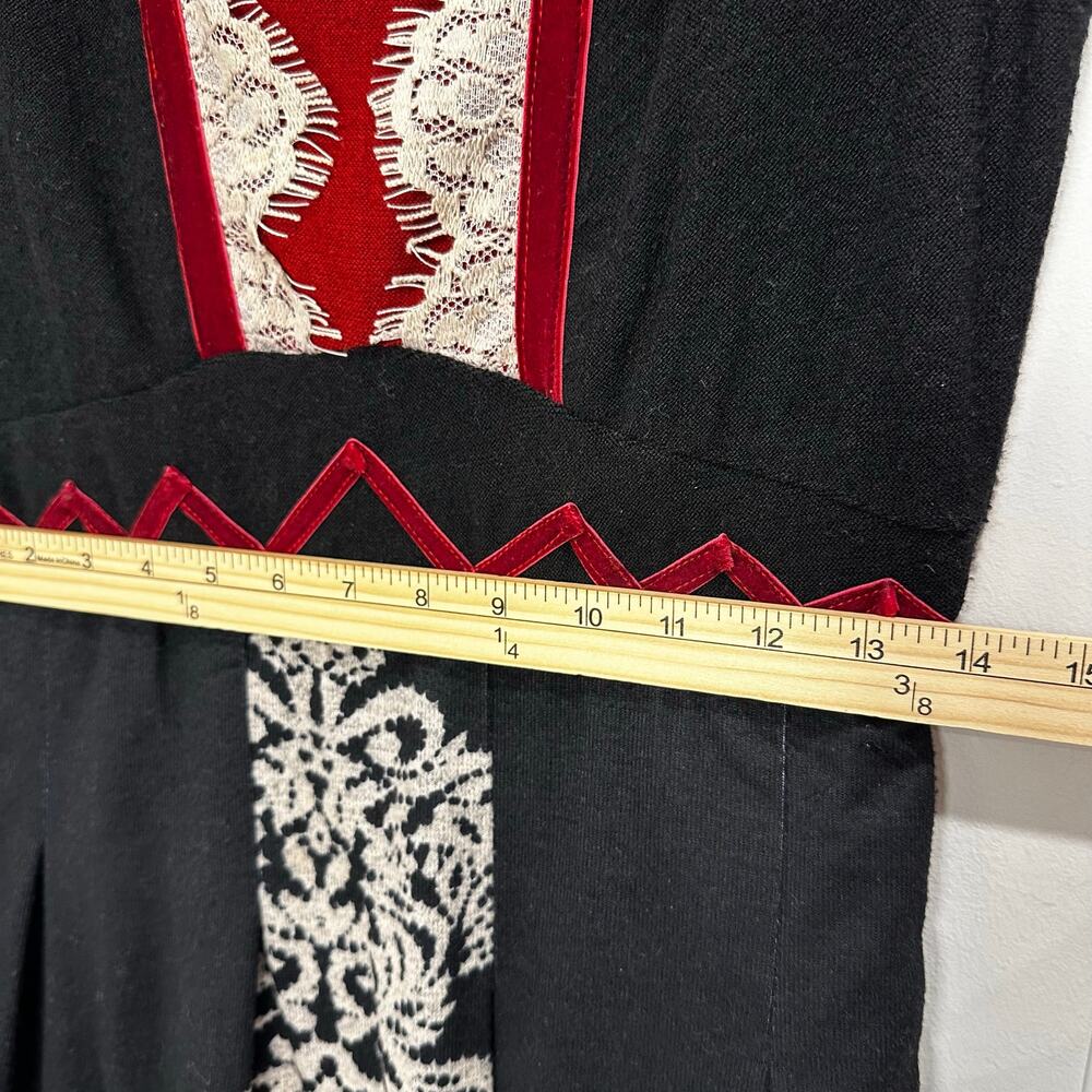 Vintage Lulu H Paris Fit Flare Dress L Black Red Lace Lagenlook Minor Flaw - Picture 13 of 13
